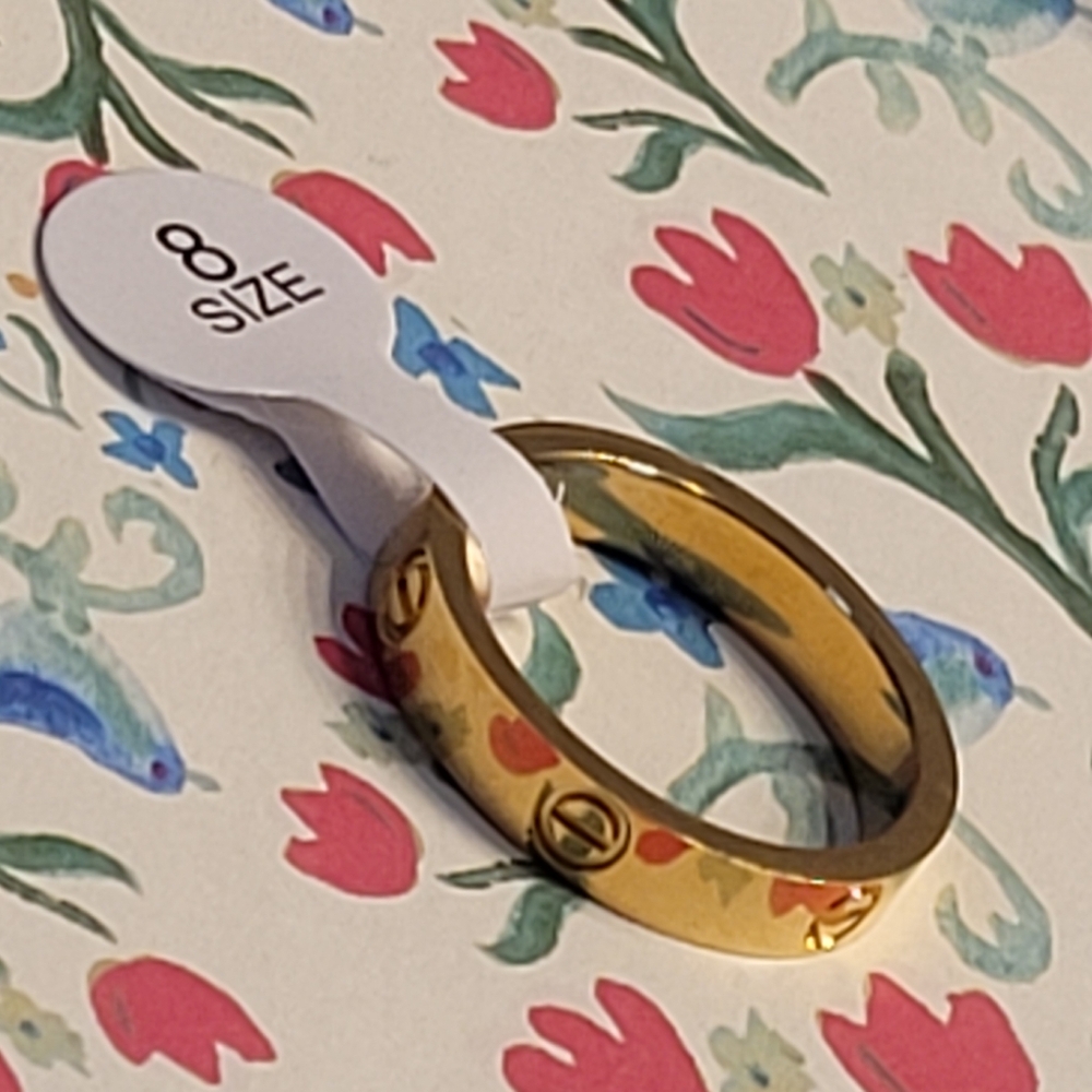 Love Ring w/ Screw Design Gold-tone Unisex Style Size 8 - Picture 11 of 12